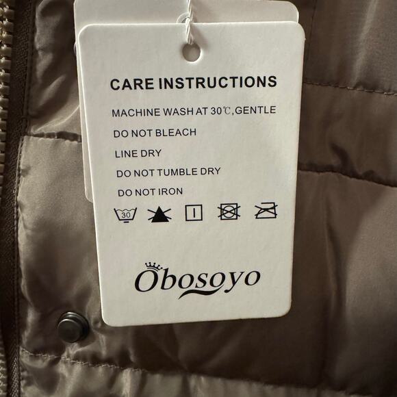 Women's Down Filled Puffer Full Length Jacket Brown Size Large NWT Obosoyo - Picture 9 of 10